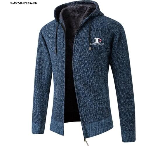 Brand Sweater Coat Men Wool Liner Hooded Warm Knitted Sweater Jackets Men Cardigan Fleece Full Zip Plus Size Clothing Male