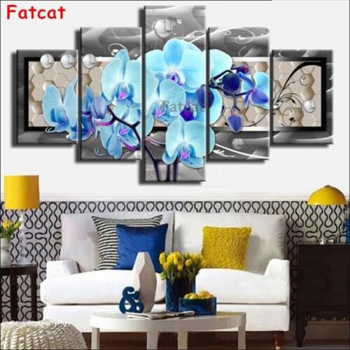 5 Piece Blue Orchid Diamond Painting 5D DIY Mysterious Picture of Rhinestones Diamond Embroidery 3D Flower Cross Stitch PP2168