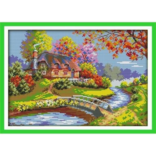 Everlasting Love The Outskirts Cabin Chinese Cross Stitch Kits Ecological Cotton Stamped 11CT DIY New Year Decorations For Home