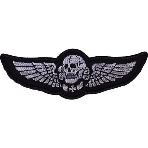 German Skull Wings Embroidered Patch with Cross