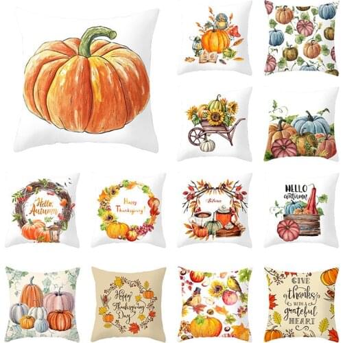 Thanksgiving Cushion Cover 45X45 Fall Pillow Covers Sunflower Pumpkins Decorative Pillowcase Polyester Sofa Cushions Home Decor