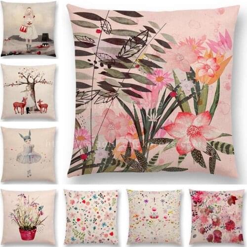 Newest Little Girl Cushion Cover Floral Pattern Dreamy Garden Fantasy Night Butterfly Deer Sofa Pillow Case For Girls