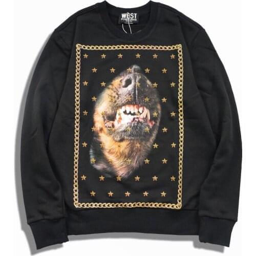 New 2017 Baolideng Men Golden Chain star dog Teeth Hoodies Hoody hooded Sweatshirts velvet Cotton Drake Thicken Fleece #E37
