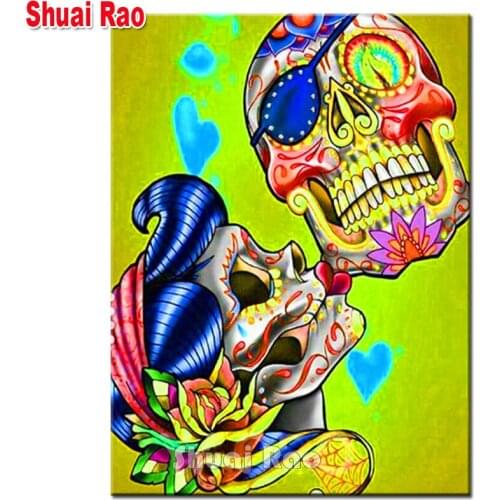 New 5D DIY diamond painting Skull Couple 3d crafts cross stitch diamond mosaic embroidery drill handmade gift,halloween decor