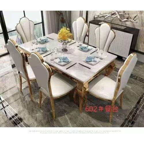 Modern style Dining Table metal Luxury Dining Table rectangle dining set leather chairs
