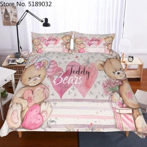 Teddy Bear Microfiber Bed Linen Set Cartoon Animals Bedspread Birthday Gift For Kids Twin Full Queen King Size Bedding Sets
