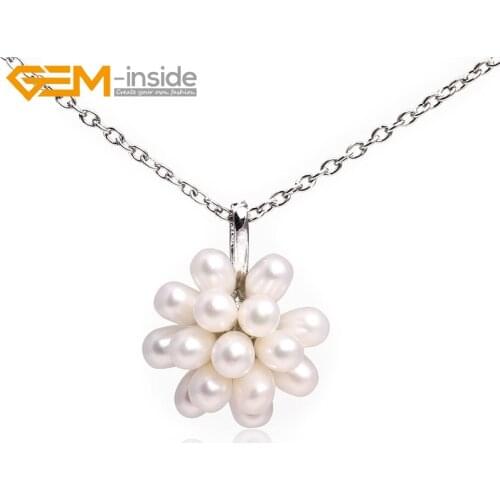 Gem-inside 5-6x7-8mm natural pearl white gold plated pendant adjustable size For Women Trinket Gift DIY Jewelry