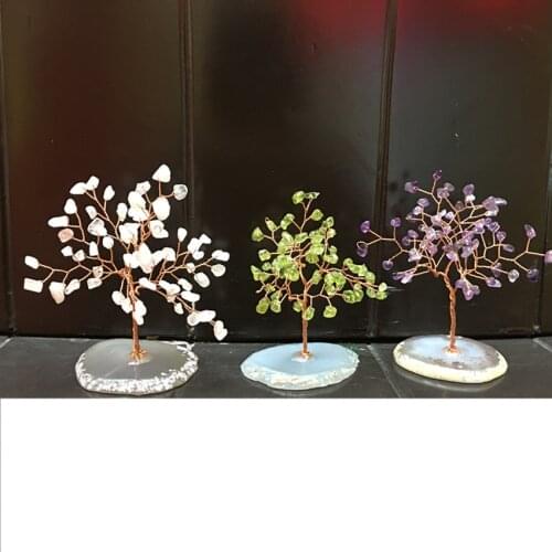 Lucky tree Crystal natural rose quartz gemstone Money Tree Feng Shui Wealth Home Decor Party Gift