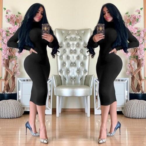 Sexy Slim Dress Long Sleeve High Neck Dresses Fashion Club Tight Allure Womens Knee-Length Dress Comfortable Bodycon Dress