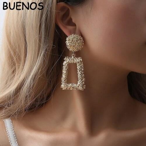 BUENOS Big Vintage Earrings for women gold color Geometric Statement Earring Metal Earing Hanging Fashion Women Jewelry Trend