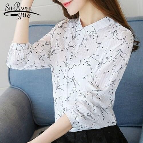 2021 Autumn Fashion Women Chiffon Blouses Office Lady Casual Women Clothing O-neck Three Quarter Sleeve Women Tops 5375 50