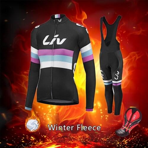 Women Warm Winter Cycling Clothing LIV 2021 Thermal Fleece Road Bike Jersey Set MTB Kit Female Bicycle Clothes BIB Suit Uniform