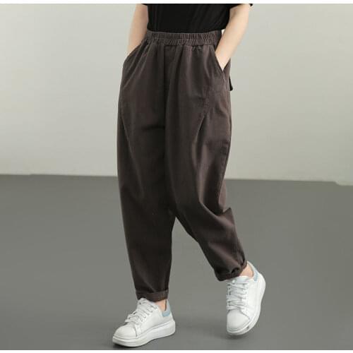 2021 autumn new harem pants women loose large size casual pants original design simple literary wild pure color trousers women