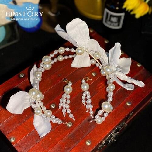 HIMSTORY Elegant Bridal Wedding Hair Accessories Pearl Flower Headband Hair Band Handmade Crystal Headpiece Headbands Hair Decor