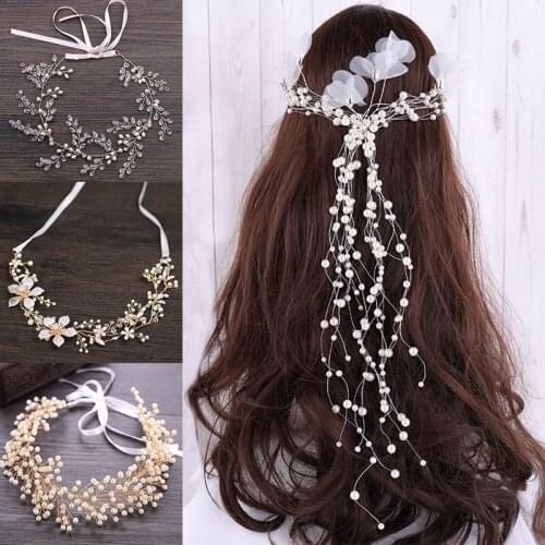 2021 Wedding Hair Accessories Crystal Pearl Headband tiara Flower Headpiece Hair Women Hair Jewelry Bridal Hair Accessories