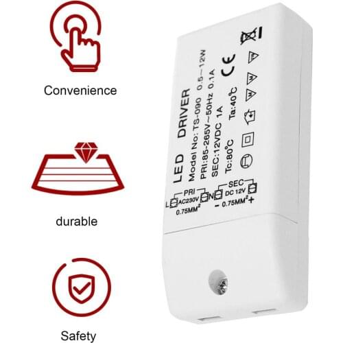 0.5W-12W 85-265V To 12V LED Driver Power Supply TS-090 Durable Voltage Transformer For MR16 MR11 Portable Power Converter