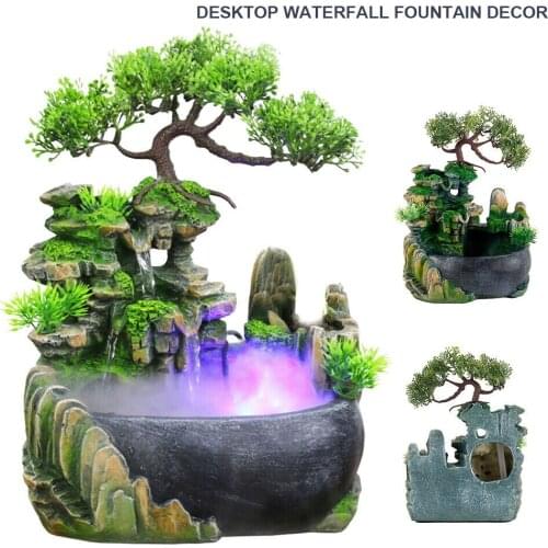 1Set Simulation Rockery Waterfall Statue Resin Waterfall Desktop Fountain Feng Shui Home Humidifier Decor with Fog/No Fog