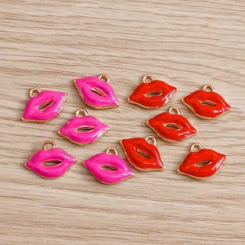 10pcs 17*12mm Enamel Sexy Red Lips Charms Pendants for Necklaces Keychains DIY Charms Handmade Crafts Jewelry Accessories Making