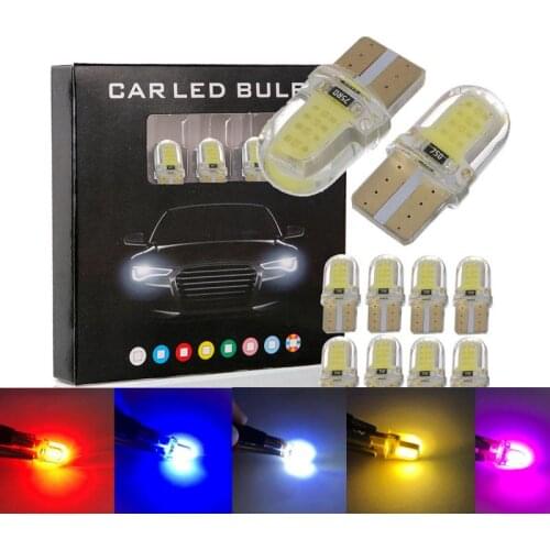 2/4pcs 194 T10 W5W LED Car Light Super Bright COB Car Bulb 6000K White Yellow Blue Red Green License Plate Lamp Dome Light Bulbs