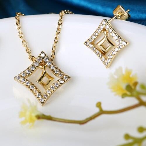 2018 New Fashion Charm Pendant Necklaces Earring Gold /White Color Quadrilateral Shap Jewelry Sets For Valentine 's Day Gift