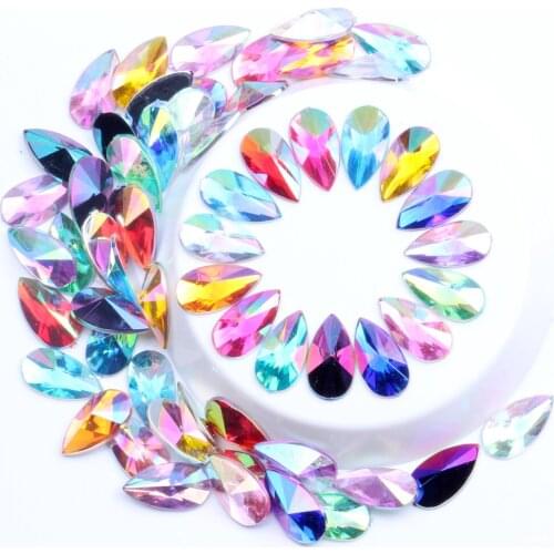 8x13mm-9x18mm Tear Drop Pointed Shape Acrylic Rhinestones Glue On Flatback Pointed Stones Beads For Crafts Clothing Accessories