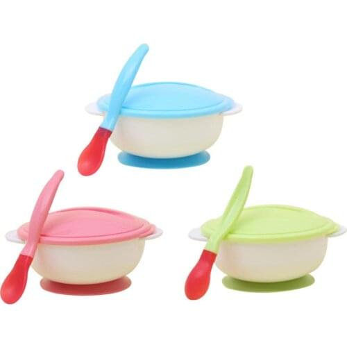 Baby Toddler Anti Slip Suction Bowl with Temperature Spoon Lid Feeding Tableware The bottom designed suction