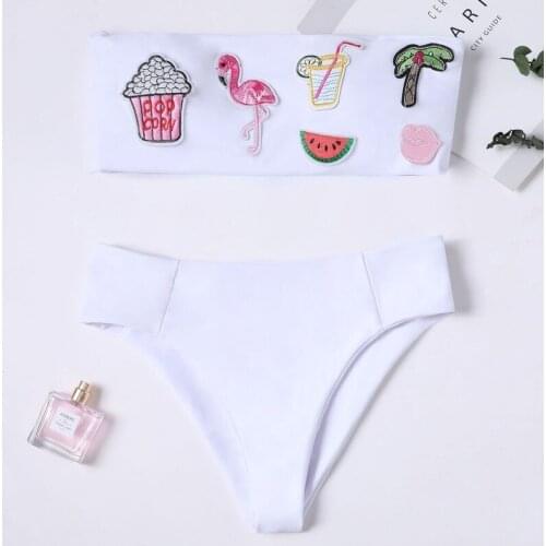 Bandeau Bikini white Swimwear Embroidered Biquini Girl Sexy Beach Swimsuit Bathing Suit Push up Brazilian Bikini Maillot De Bain