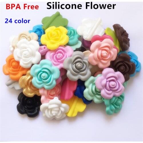 Chenkai 10PCS BPA Free Silicone Rose Flower Pendant Teether Beads DIY Handmade Baby Pacifier Dummy Nursing Jewelry Toy Parts