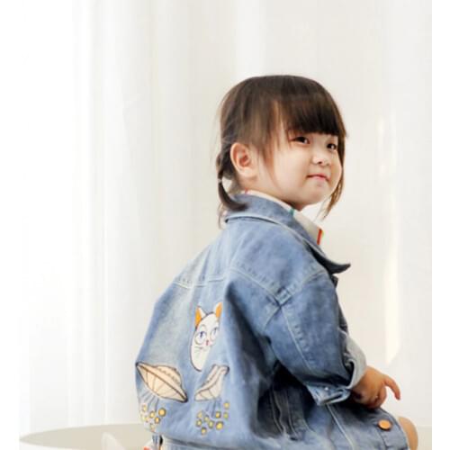 2019 Year Cotton Denim Coat ChildrenS Lapel UFO Cat Embroidered Top Winter Cartoon Leisure Cotton Denim Coat