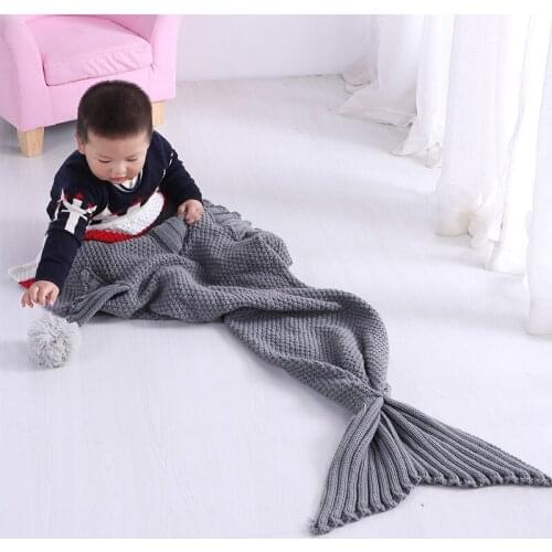 Baby Fish Tail Blanket Infant Knitted Small shark tail Blanket Kids Sofa Blanket Children Mermaid blanket Cartoon Casual blanket