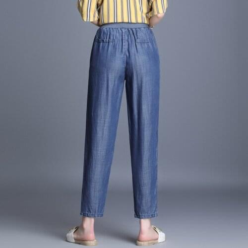 2021 Summer Mom Jeans Women Harem Pants High Quality Loose High Waist Jeans Casual Ankle-Length Blue Thin Plus Size Jeans