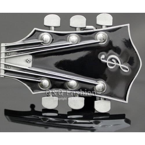 Guitarist Western Silver Plated Belt Buckle Guitar Men Women Rock Roll Music Note Tuner Enamel Exchange Clothes Acessories