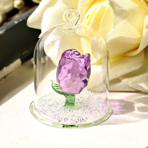 H&D Enchanted Crystal Purple Rose Flower Figurines In a Dome Home Wedding Decor Souvenir Birthday Valentines Day Gift For Her