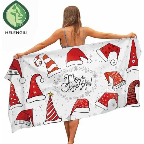 HELENGILI Christmas Microfiber Pool Beach Towel Portable Quick Fast Dry Sand Outdoor Travel Swim Blanket Thin Yoga Mat