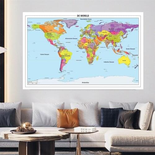 The World Political Map In Dutch Non-woven Canvas Painting 5 Sizes Wall Poster Home Decoration Children School Supplies