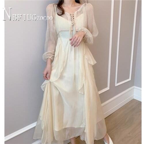 Spring Summer 2020 New Fairy Women Sets Temperament Dress And Coat Female Sets