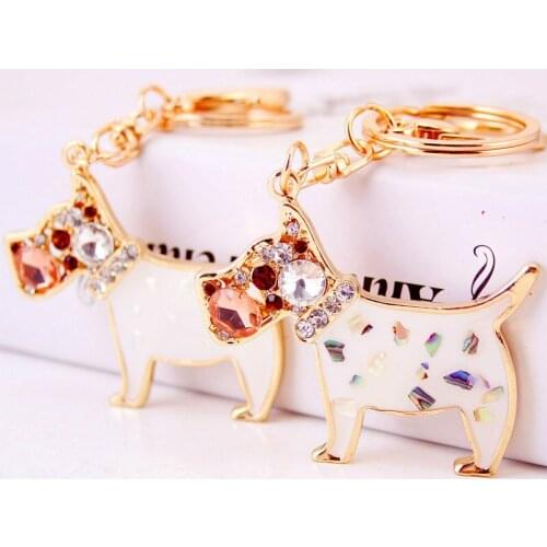 Creative Cute Crystal Poodle Puppy Key Chain Mens Key Ring Zodiac Dog Pendant Small Gift