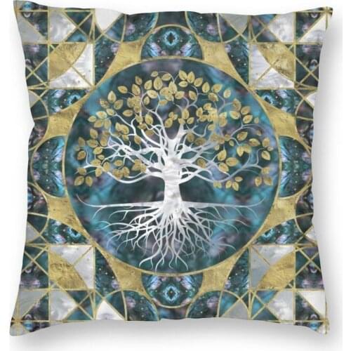 Tree Of Life Marble And Gold Square Pillow Case Home Decorative Vikings Yggdrasil Cushions Throw Pillow for Living Room Printing