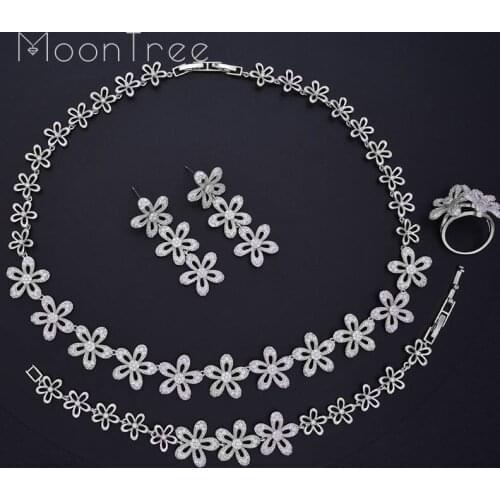 MoonTree Full Cubic Zirconia Fashion Trendy Daisy Flower Engagement Wedding Bridal Necklace Bracelet Earring Ring Set