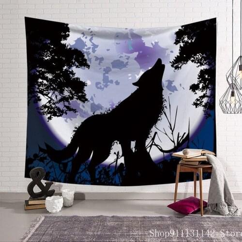 Cartoon Wolf Tiger Digital Printing Square Tapestry Fabric Personality Colorful Wall Tapestry Living Room Decoration Tapestries