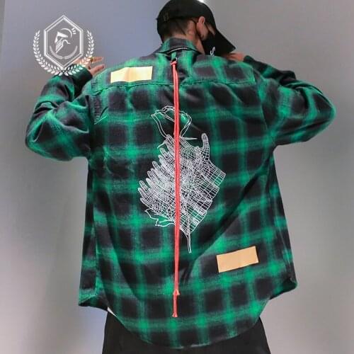 Men Loose Safari Style Print Plaid Hip Hop Shirts