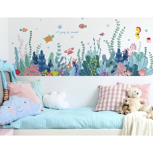 Seaweed Wall Stickers DIY Fish Water Plants Wall Decals for Kids Room Baby Bedroom Bathroom Home Decoration Accessories