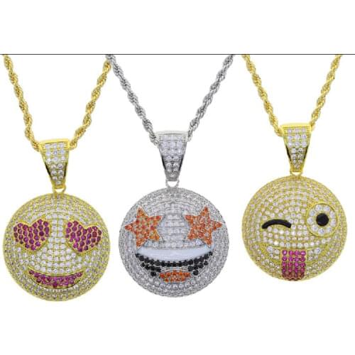 New Arrived Fashion Women Girl Jewelry Micro Pave CZ Round Tag In Love Cute Smile Happy Face Pendant Necklace