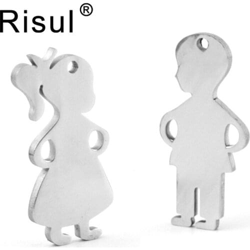 Risul stand akimbo boy girl Pendants with hands on hips Children boy girls blank mirror polish stainless steel wholesale 50pcs