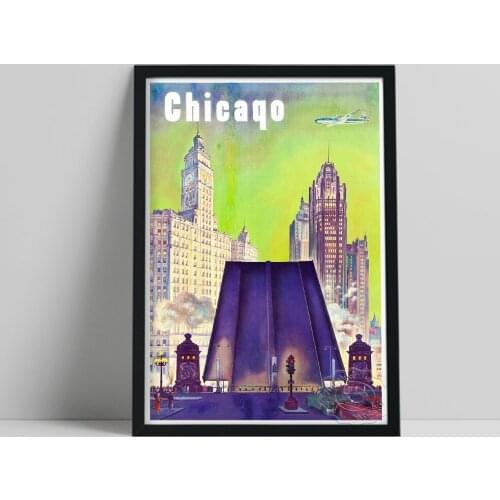World Travel Art Poster, Chicago Civic Landscape Still Life Canvas Painting, Vintage Nordic Scenic Spot Wall Picture Home Decor
