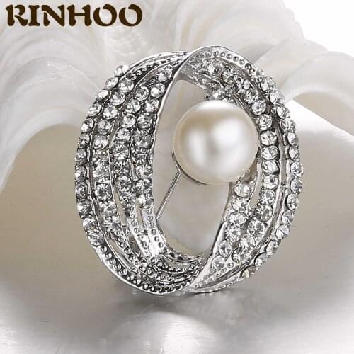 RINHOO New Designs Hollow Pearl Flower Brooch Pin Spiral Shape Badge Brooches For Women Girls Gorgeous Coat Jewelry Gifts