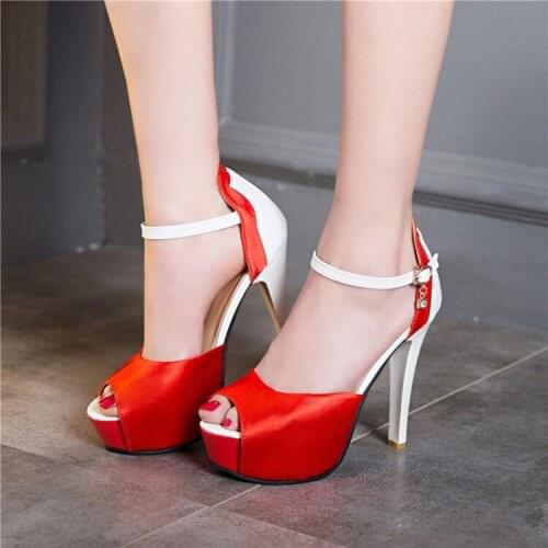 Big Size high heels sandals women shoes woman summer ladies Sweet Mermaid Mouth Buckle Sandals