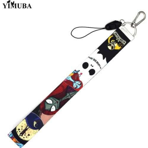 Jack Skellington Short Lanyards Keychain The Nightmare Before Christmas Cartoon Ribbon Wrist Rope Mobile Phone Straps Decoration
