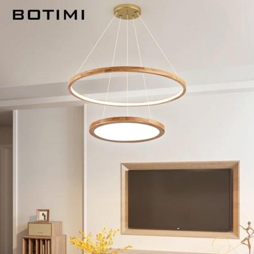 Modern Dining LED Pendant Light For Living Room Rings Wooden Wire Suspension Restaurant Hanglamp Round Hanging Loft Luminaire