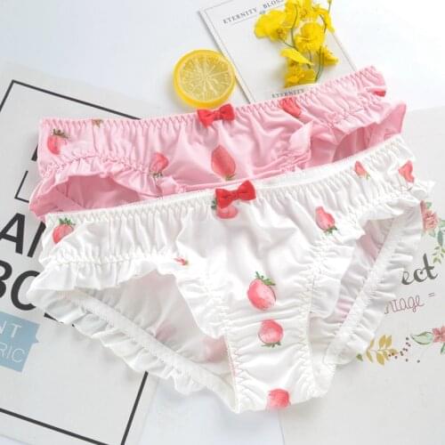 SP&CITY Cartoon Strawberry Patterned Panties Sweet Girl Bow Seamless Underwear Women Menstrual Lingerie Soft Breathable Briefs